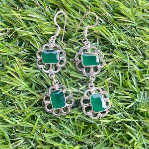 Boucles d'oreilles pendantes en émeraude faites à la main, argent sterling 925, bijoux en pierres précieuses naturelles pour femmes, vente en gros, cadeau - Product Image 6