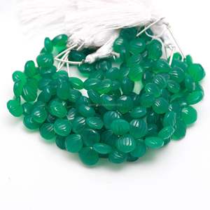 Perles de coquillages sculptées en onyx vert naturel, perles de pierres précieuses sculptées à la main, perles d'onyx vert percées sur le côté pour la fabrication de bijoux - Product Image 3