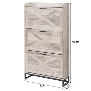Mobiletto a tre cassetti con anta scorrevole e pannello superiore 80*24*145cm, finitura grigio lavato, in truciolato, per scatole e organizer per scarpe - Product Image 6