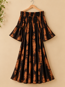 Off The Shoulder Tie Dye Maxi <b>Dress</b> Women Boho Lantern Sleeve Loose Chiffon Summer <b>Beach</b> <b>Long</b> <b>Dress</b> Elastic Waist Flared Hem - Product Image 6