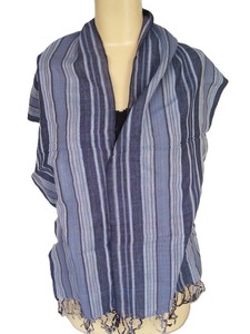 Striped Yarn Dyed Women's <b>Shawl</b> Lightweight Casual Blue White Long Scarf All Seasons Daily Wear - Product Image 3