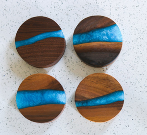 Posavasos de madera y resina con diseño único, posavasos de resina de alta calidad, color verde azulado, posavasos cuadrado. - Product Image 5