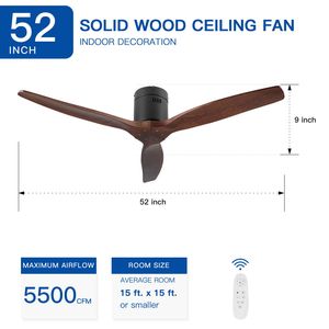 YUHAO Ventilateur de Plafond Rustique Ferme Noir Mat avec Lame en Bois Massif Sans Lumière - Product Image 4
