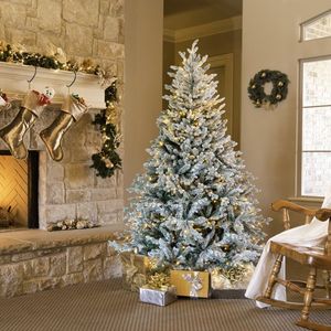 7 FT Pre-Lit Snow Flocked Christmas <b>Tree</b> Artificial Hinged Pine <b>Tree</b> <b>with</b> 1100 Branch Tips and 400 <b>Lights</b> for Holiday Parties - Product Image 5