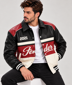 Blouson universitaire personnalisé pour homme en similicuir, style color block, avec logo brodé et boutons-pression, style streetwear, vestes universitaires - Product Image 5