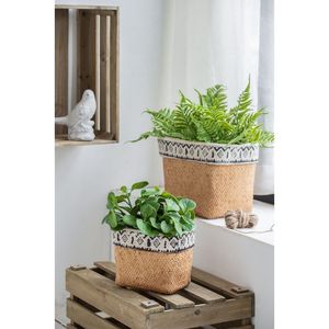 Ensemble de 2 jardinières rectangulaires à bordure géométrique, tailles L10.5x8.5x8 pouces et S7.5x5.5x6.5 pouces, pour fleurs et plantes vertes - Product Image 1