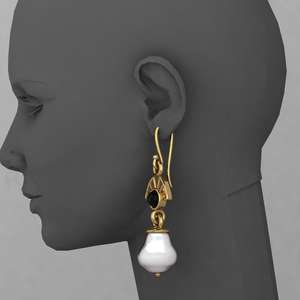 Boucles d'oreilles pendantes Art Déco en or 18 carats et argent 925, onyx noir et perle d'eau douce, serties clos, faites à la main, best-seller, cadeau pour femme - Product Image 6