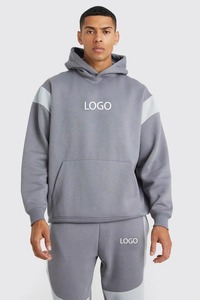Ensemble de survêtement gris à capuche pour homme, coupe ample, 100 % coton, couleur unie, décontracté, avec poches latérales et logo frontal, léger - Product Image 6