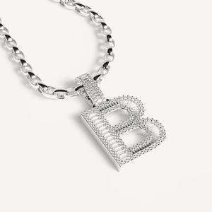 B Letter Pendant Charm Rhodium Plated Alloy Emerald Cut Diamond Channel Setting Hiphop Style Unisex Gift - Product Image 3