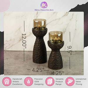 ชุดโหลเทียนแบบทีไลท์ทำจากไม้อาคาเซียชุด2ชิ้นสำหรับใช้ตกแต่งบ้าน - Product Image 5