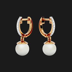 Rose Gold Pearl Drop Hoop <b>Earrings</b> with <b>Moissanite</b> Pave Sparkle Elegant Bridal Luxury Fine Jewelry - Product Image 5