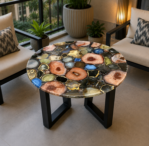 Table basse en agate multicolore moderne et écologique, table centrale de luxe en agate colorée pour salon, Diwali, anniversaire - Product Image 1