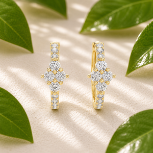 18K Yellow <b>Gold</b> Lab Grown Diamond Cluster <b>Huggie</b> Hoop Earrings Floral Wedding Anniversary Fine Jewelry Women Rhodium Plated 0.55 - Product Image 1
