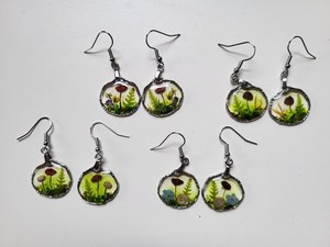 Handmade Forest <b>Earrings</b> Set Mushroom Fern Moss <b>Silver</b> Color Nature Inspired Jewelry Gift 15 Pounds Nikhil Gems NG-033 Sterling - Product Image 6