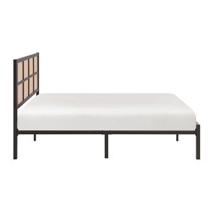 Lit plateforme Queen en métal avec finition bronze foncé et tête de lit en panneaux imitation cannage, mobilier de chambre décontracté style côtier, avec sommier intégré (1 pièce) - Product Image 4