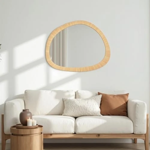 Vietnamese Woven Rattan <b>Decorative</b> <b>Wall</b> <b>Mirrors</b> Farmhouse Irregular <b>Wall</b> <b>Mirror</b> for Bathroom Living Room Entryway - Product Image 2
