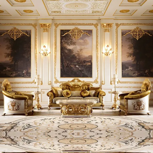 ชุดโซฟาห้องนั่งเล่นไม้สักคลาสสิกสุดหรู สไตล์ยุโรปแบบราชวงศ์ แกะสลักด้วยมือ พร้อมเบาะหุ้ม - Product Image 1