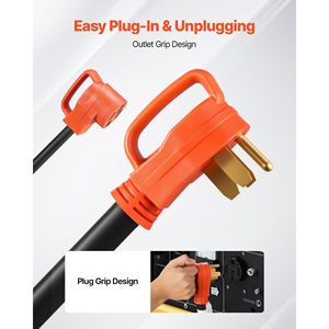 Cavo Adattatore Sdoppiatore a Y NEMA 14-50 da 50 Ampere, 4 Poli 240V per RV/EV, da NEMA 14-50P a Doppia Presa 14-50R, Grip H - Product Image 6