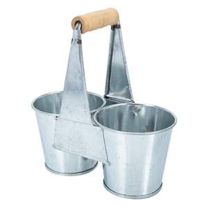 Porte-couverts en métal galvanisé style ferme, 3 compartiments, avec poignée en bois, organiseur d'ustensiles de cuisine pour table à manger - Product Image 3