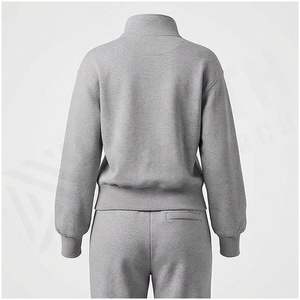 <b>Women</b> Gray <b>Half</b>-<b>Zip</b> <b>Sweatshirt</b> Full Sleeve Solid Color Casual Midweight Polyester Tracksuit Top with Side Pockets Autumn Wear - Product Image 2