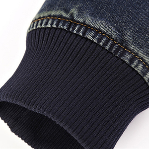 Veste en jean d'hiver pour homme, coupe slim décontractée, style aviateur, classique, légère, 100% coton, col montant côtelé, poches zippées, Fortleo - Product Image 4