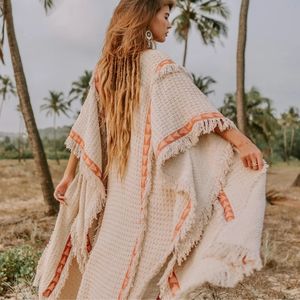 Poncho Bohemio para Mujer, Kimono de Algodón, Cárdigan Estilo Boho para Festivales, Ropa para Ceremonias, Bata - Product Image 1