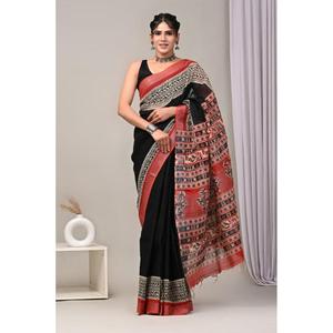 Elegante Saree de Lino Estampado con Blusa de Lino a Juego para una Elegancia Atemporal Disponible en Grandes Cantidades - Product Image 5