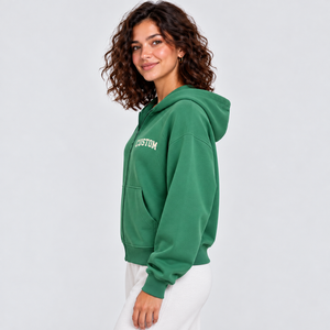 Sweat à capuche zippé vert foncé de haute qualité avec logo personnalisé OEM, coupe classique, broderie personnalisée, sweats à capuche décontractés vierges en gros - Product Image 3