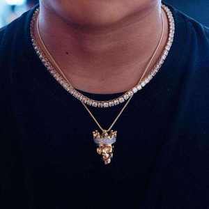 Collier pendentif crâne couronne couleur or en moissanite, bijou punk pour homme, style hip-hop - Product Image 2