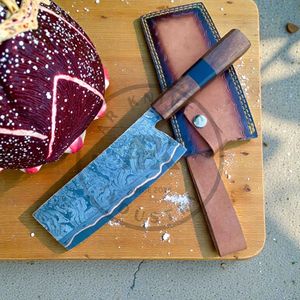 Cuchillo de carnicero de acero damasco y cobre hecho a mano, de alta resistencia, 8-9.9 pulgadas, ambidiestro, con funda de cuero ecológica. - Product Image 5