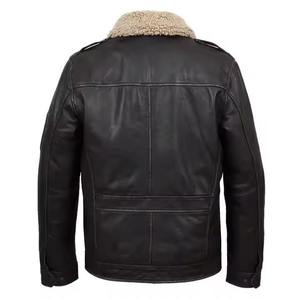 Chaqueta de Cuero Genuino con Botones a Presión y Cremallera, Cuello de Piel Ajustable, Chaqueta de Invierno Elegante con Bolsillos con Cremallera, Servicio OEM/ODM - Product Image 2
