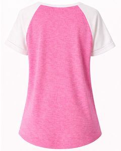 สีชมพูสีขาวเสื้อยืดผู้หญิงแขนสั้นเฮนลีย์ เนค แร็กแลนเสื้อยืดผ้าฝ้ายนุ่มสบายฤดูร้อนสวมใส่สบายทุกวันมีสไตล์สำหรับสุภาพสตรี - Product Image 5