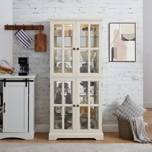 Vetrina Antica a Quattro Ante con Ripiani in Vetro Regolabili, Stile Vintage per Conservazione di Porcellane e Oggetti da Collezione - Product Image 2