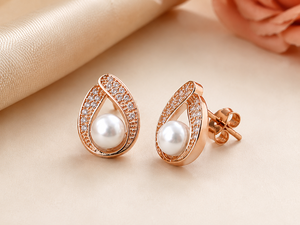 Trendy Rose Gold Plated Faux Pearl <b>Stud</b> <b>Earrings</b> Cubic Zirconia <b>Crystal</b> Inlay for Women's Engagement Wedding Party Daily Wear - Product Image 3
