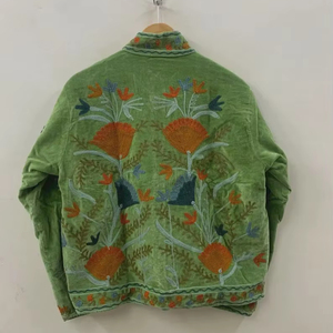 Green Suzani Velvet <b>Short</b> <b>Jacket</b> Indian Suzani Embroidery <b>Jacket</b> Winter Wear Women's <b>Jacket</b> Valentine’s Day Gift Bohemian Coat - Product Image 1