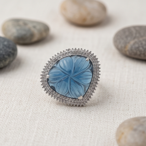 DIVYORO BLUE PETAL Women's Trendy Brass Oxidized <b>Silver</b> <b>Ring</b> - Product Image 2