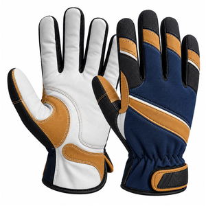 Gants d'assemblage bleu marine, beige et blanc avec superpositions décoratives sur la paume et fermeture de poignet réglable - Product Image 1