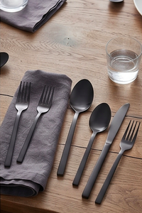 Ensemble de couverts en acier inoxydable noir mat, fabriqué à la main, pour la salle à manger, la cuisine, les mariages et les fêtes - Product Image 5