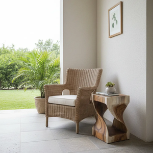 Contemporary Tropical Solid Suar Wood <b>Side</b> <b>Table</b> Sculptural Square Elegant Accent <b>Table</b> Handmade Durable Living Room - Product Image 4