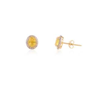 18K Yellow Gold Sapphire Halo Diamond Stud Earrings for Daughter - Product Image 5