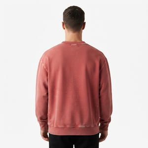 <b>Mens</b> Washed <b>Pink</b> Crewneck <b>Sweatshirt</b> Oversized Casual Streetwear Pullover Long Sleeve Top - Product Image 2