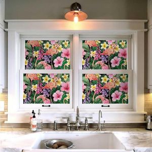 Papel Tapiz Autoadhesivo Decorativo para Pared con Diseño de Plantas Tropicales Negras, Hojas Verdes, Flores Rosas y Flamencos - Product Image 5