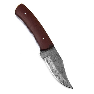 Couteau de chasse artisanal en acier Damas d'A&M Enterprises avec manche en Micarta rouge et étui en cuir, utilitaire, de survie, vente en gros - Product Image 2