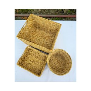 Notre ensemble de 3 pièces en jacinthe d'eau comprend 2 plateaux et 1 panier, tous écologiques et parfaits pour la décoration intérieure ou le stockage d'aliments secs. - Product Image 4