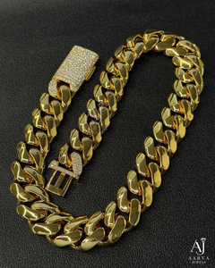 สร้อยคอทองชุบ AARVA JEWELS สไตล์ฮิปฮอปแบบคิวบันลิงค์ ประดับเพชรโมอิสซาไนต์ สำหรับงานหมั้น ดีไซน์หนาแบบไมอามี่ พร้อมจี้ล็อคแบบไมโครอินเซิร์ต - Product Image 1