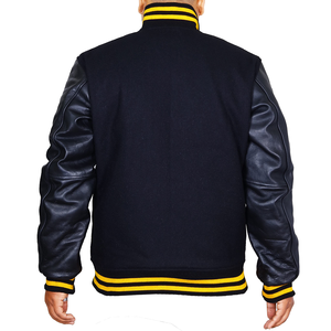 Veste universitaire style Letterman unie avec manches en cuir noir, corps en laine, saison hivernale, décoration boutonnée - Product Image 2