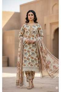 ชุดกะมีซสำเร็จรูปขายส่งสำหรับผู้หญิง ดีไซน์ผ้าลอน ชุดกะมีซสำเร็จรูปปักลาย ชุดปากีสถานสำเร็จรูปผ้าลอน - Product Image 3