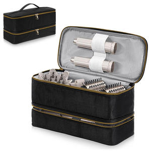 Sac de rangement portable simple à double compartiment en polyester pour outils capillaires avec double fermeture éclair, idéal pour <span class=keywords><strong>fer</strong></span> à friser et peignes de voyage - Product Image 2