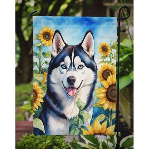 Husky sibérien tournesols drapeau de jardin oeuvre multicolore pour Patio cour bannière décorative de boîte aux lettres pour parterres de fleurs taille de jardin - Product Image 3