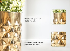 Pot de fleurs en métal en forme d'ananas, finition dorée, pot décoratif d'intérieur pour la maison, le bureau, le salon, la table, la décoration de jardin - Product Image 5